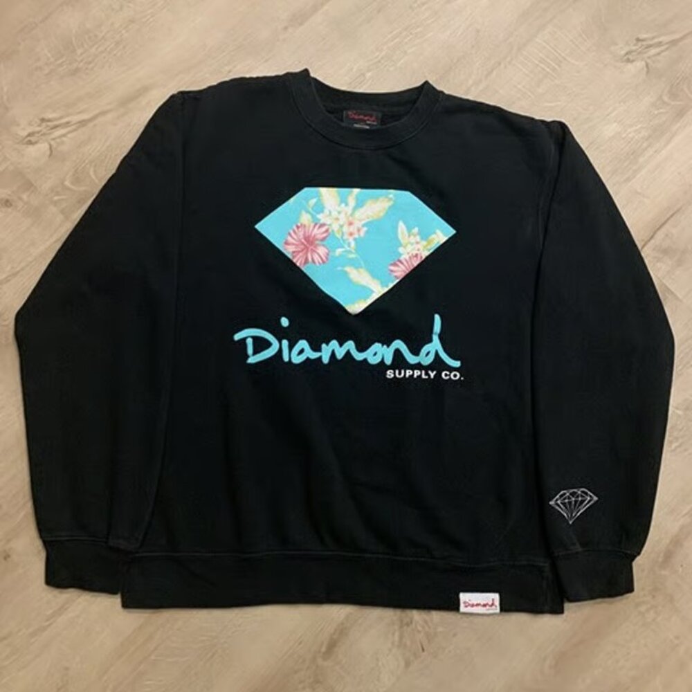Diamond Supply Co Gem Black Crewneck Sweatshirt Men's Large L Floral Skater